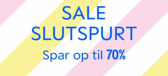 Stribet banners i lyserød, gul og hvid med teksten 'Sale' i klar blå farve