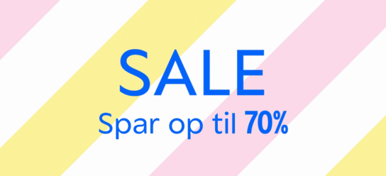 Stribet banners i lyserød, gul og hvid med teksten 'Sale' i klar blå farve